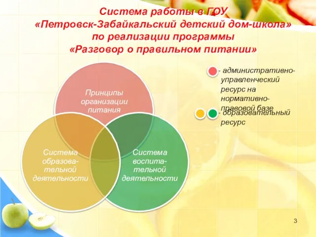 Система работы в ГОУ «Петровск-Забайкальский детский дом-школа» по реализации программы «Разговор о правильном питании»