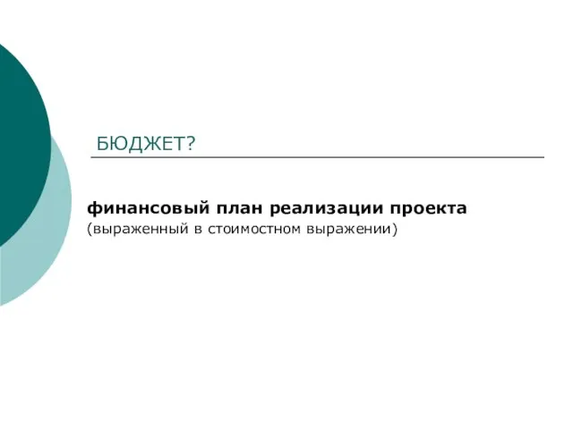 БЮДЖЕТ? финансовый план реализации проекта (выраженный в стоимостном выражении)