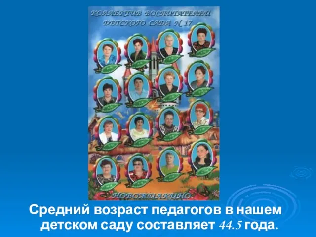 Средний возраст педагогов в нашем детском саду составляет 44.5 года.