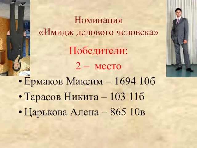 Номинация «Имидж делового человека» Победители: 2 – место Ермаков Максим – 1694