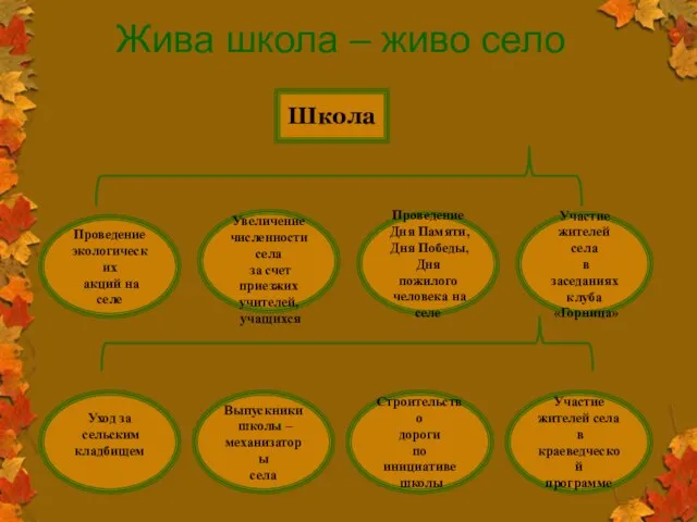 Жива школа – живо село Школа Проведение экологических акций на селе Уход