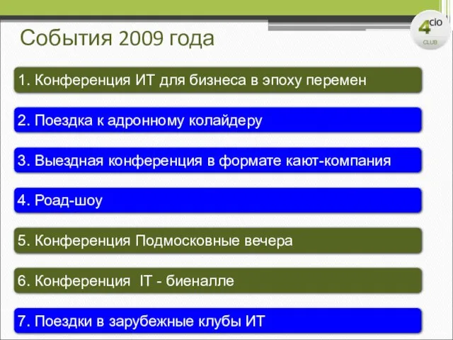 События 2009 года 1. Конференция ИТ для бизнеса в эпоху перемен 6.