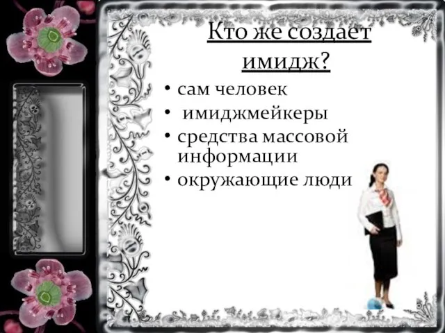 Кто же создает имидж? сам человек имиджмейкеры средства массовой информации окружающие люди