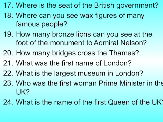 Where is the seat of the British government? Where can you see