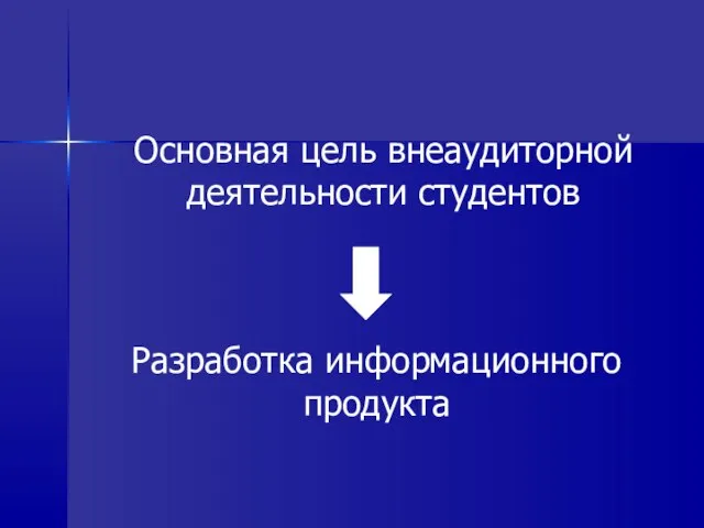 Основная цель внеаудиторной деятельности студентов Разработка информационного продукта