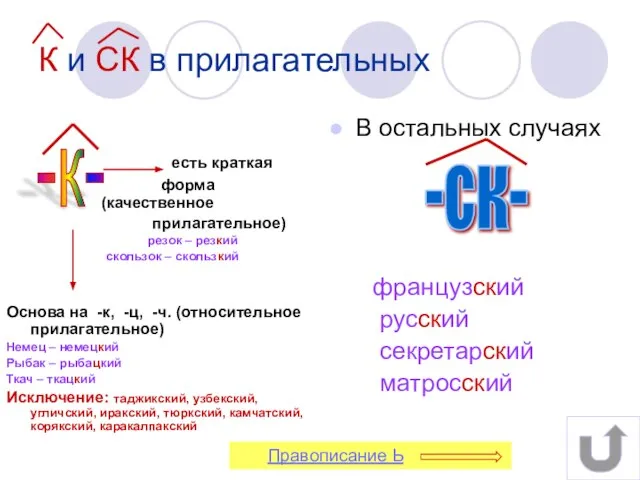 К и СК в прилагательных есть краткая форма (качественное прилагательное) резок –