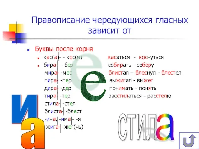 Правописание чередующихся гласных зависит от Буквы после корня кас(а)- - кос(н) касаться