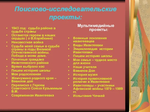 Поисково-исследовательские проекты: 1943 год: судьба района в судьбе страны Останется героем в