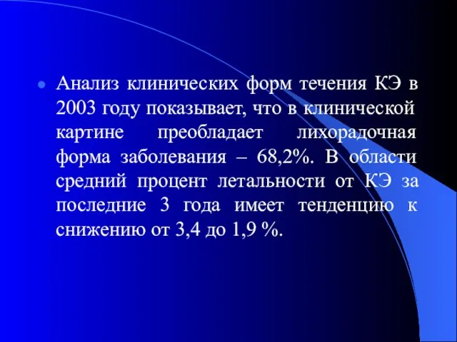 Анализ клинических форм течения КЭ в 2003 году показывает, что в клинической