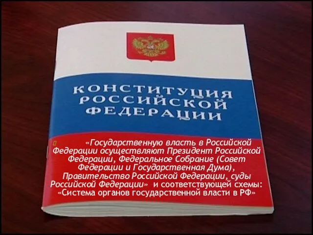 «Государственную власть в Российской Федерации осуществляют Президент Российской Федерации, Федеральное Собрание (Совет