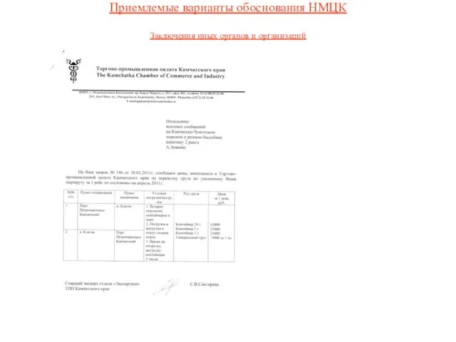 Приемлемые варианты обоснования НМЦК Заключения иных органов и организаций