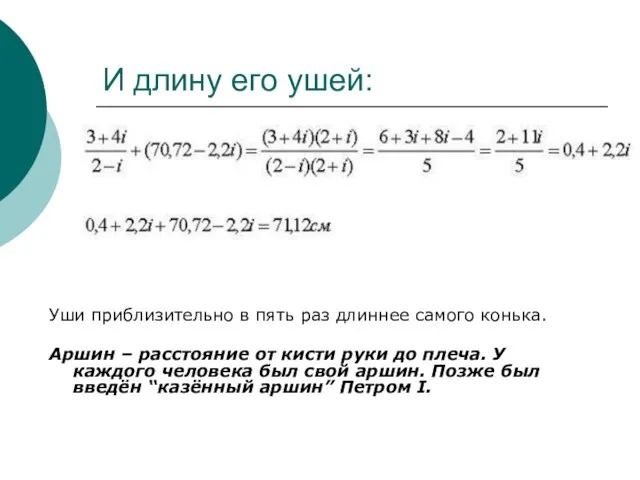 И длину его ушей: Уши приблизительно в пять раз длиннее самого конька.