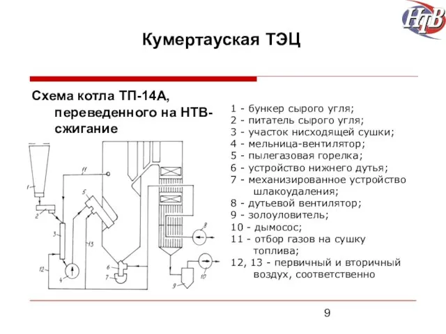 Кумертауская ТЭЦ Схема котла ТП-14А, переведенного на НТВ-сжигание