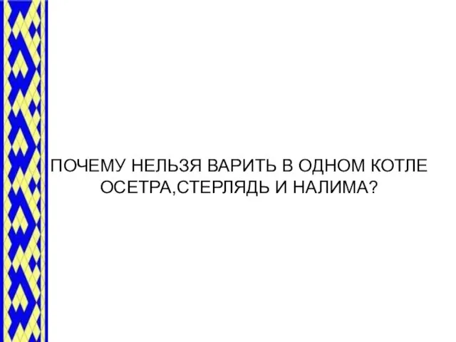 ПОЧЕМУ НЕЛЬЗЯ ВАРИТЬ В ОДНОМ КОТЛЕ ОСЕТРА,СТЕРЛЯДЬ И НАЛИМА?