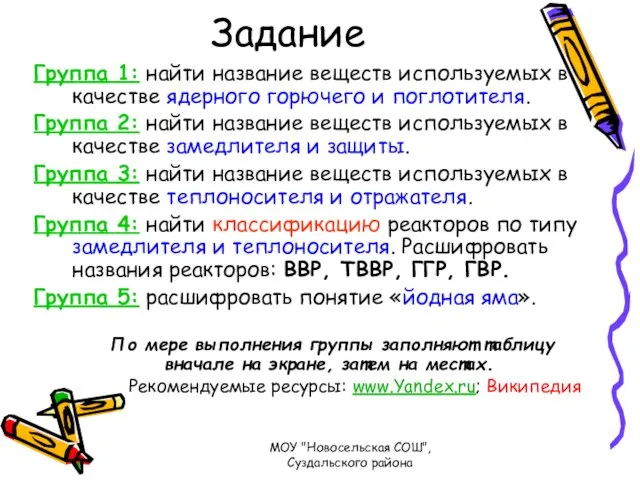 Задание Группа 1: найти название веществ используемых в качестве ядерного горючего и