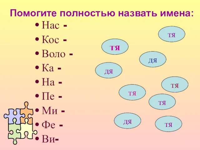 Помогите полностью назвать имена: Нас - Кос - Воло - Ка -