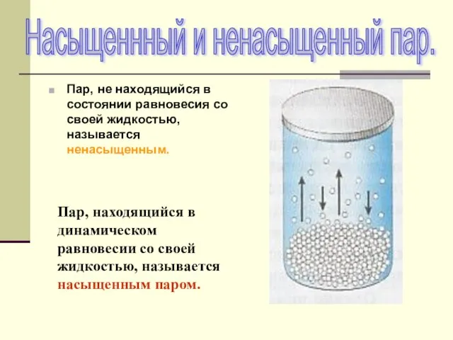 Пар, не находящийся в состоянии равновесия со своей жидкостью, называется ненасыщенным. Пар,