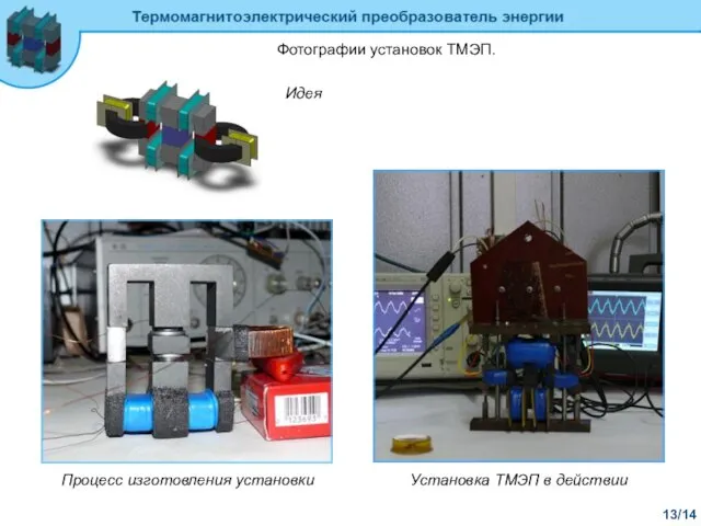 13/14 Фотографии установок ТМЭП. Идея Процесс изготовления установки Установка ТМЭП в действии