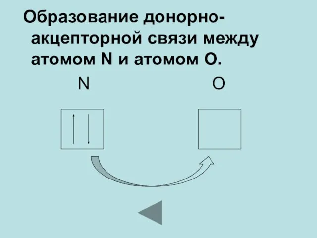 Образование донорно-акцепторной связи между атомом N и атомом О. N O