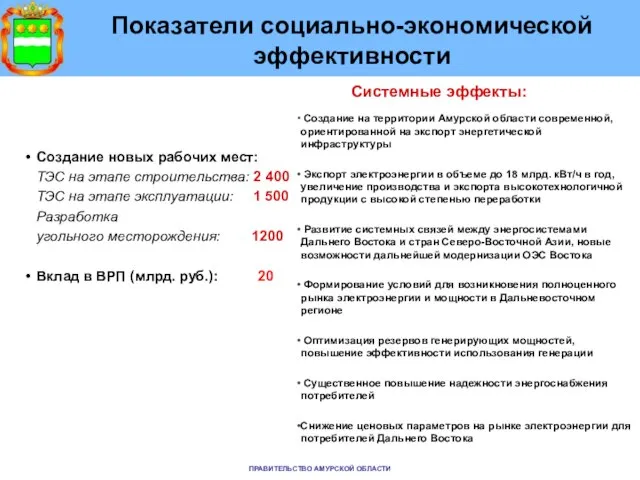 Показатели социально-экономической эффективности Создание новых рабочих мест: ТЭС на этапе строительства: 2