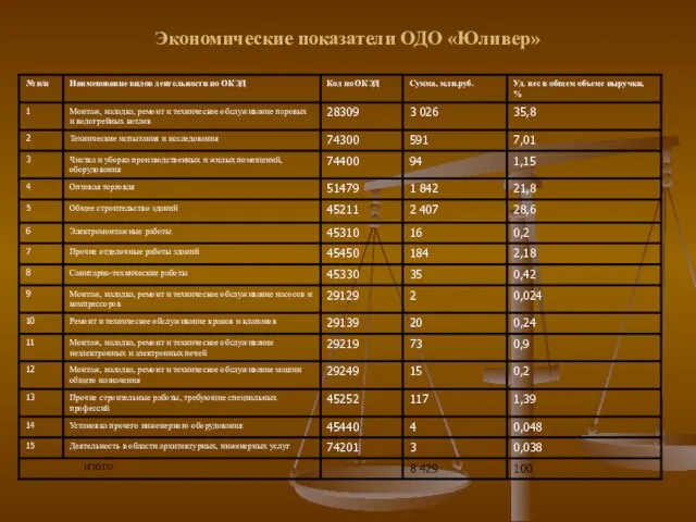 Экономические показатели ОДО «Юливер»