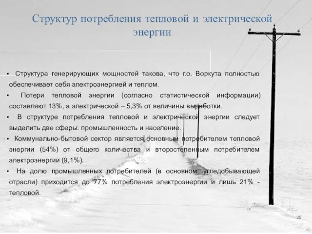 Структур потребления тепловой и электрической энергии Структура генерирующих мощностей такова, что г.о.