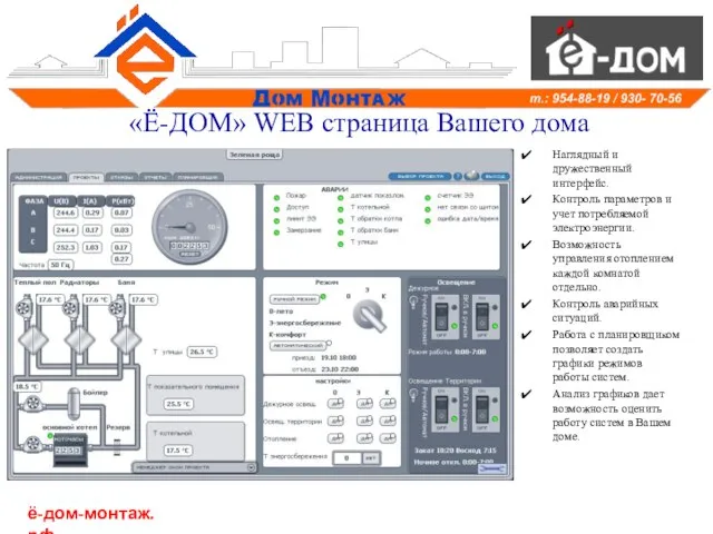 «Ё-ДОМ» WEB страница Вашего дома Наглядный и дружественный интерфейс. Контроль параметров и