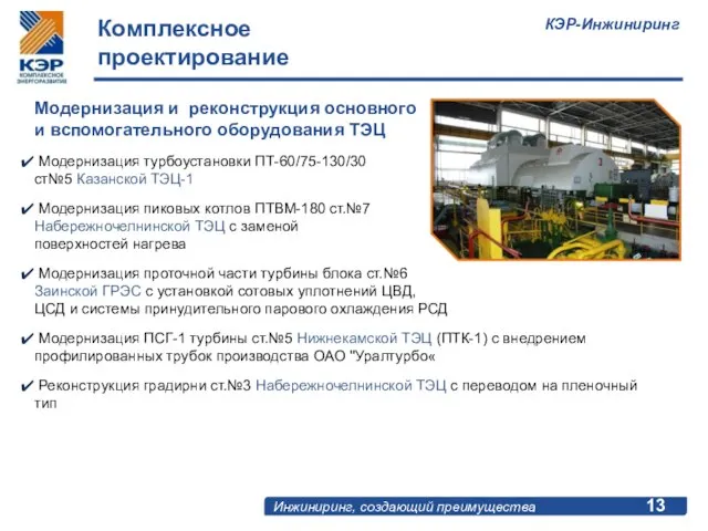 Модернизация турбоустановки ПТ-60/75-130/30 ст№5 Казанской ТЭЦ-1 Модернизация пиковых котлов ПТВМ-180 ст.№7 Набережночелнинской