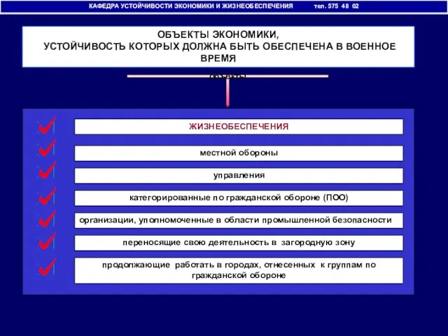 КАФЕДРА УСТОЙЧИВОСТИ ЭКОНОМИКИ И ЖИЗНЕОБЕСПЕЧЕНИЯ тел. 575 48 02 ОБЪЕКТЫ ЭКОНОМИКИ, УСТОЙЧИВОСТЬ