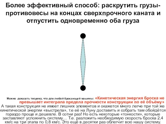 Более эффективный способ: раскрутить грузы-противовесы на концах сверхпрочного каната и отпустить одновременно