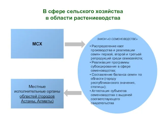 В сфере сельского хозяйства в области растениеводства МСХ ЗАКОН «О СЕМЕНОВОДСТВЕ» Распределение