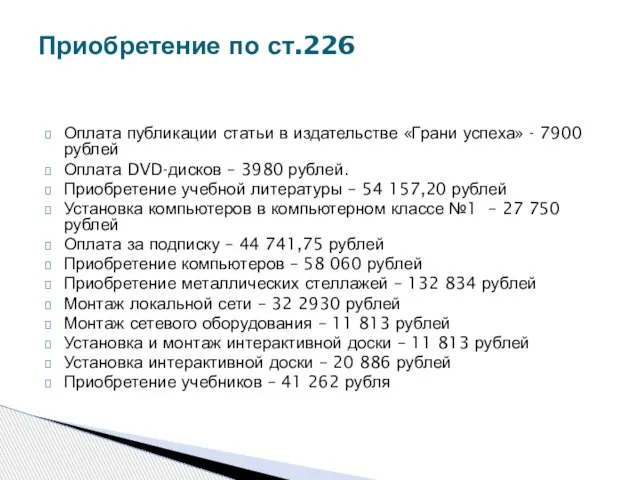 Оплата публикации статьи в издательстве «Грани успеха» - 7900 рублей Оплата DVD-дисков