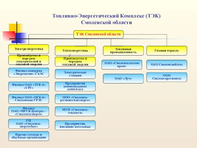 Топливно-Энергетический Комплекс (ТЭК) Смоленской области ТЭК Смоленской области Электроэнергетика Теплоэнергетика Топливная промышленность