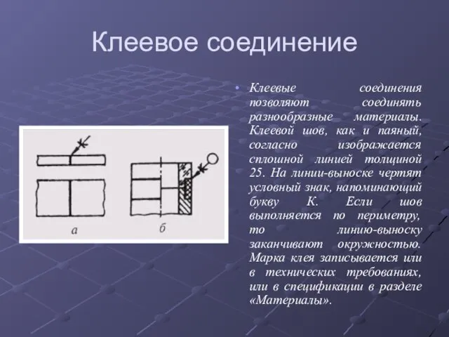 Клеевое соединение Клеевые соединения позволяют соединять разнообразные материалы. Клеевой шов, как и