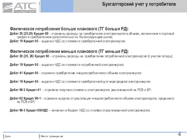 Бухгалтерский учет у потребителя Фактическое потребление больше планового (ТГ больше РД): Дебет