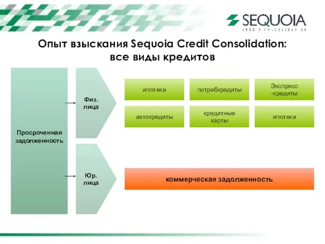 Опыт взыскания Sequoia Credit Consolidation: все виды кредитов Просроченная задолженность ипотека автокредиты