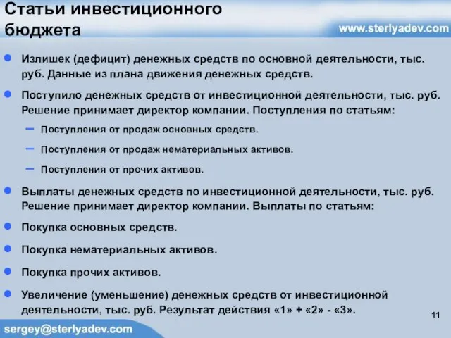 Статьи инвестиционного бюджета Излишек (дефицит) денежных средств по основной деятельности, тыс. руб.