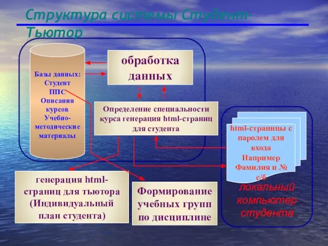 локальный компьютер студента Структура системы Студент-Тьютор Базы данных: Студент ППС Описания курсов