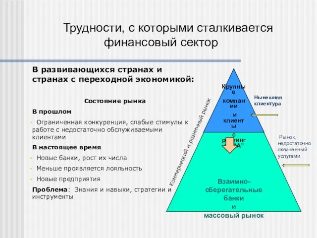 Трудности, с которыми сталкивается финансовый сектор Взаимно- сберегательные банки и массовый рынок