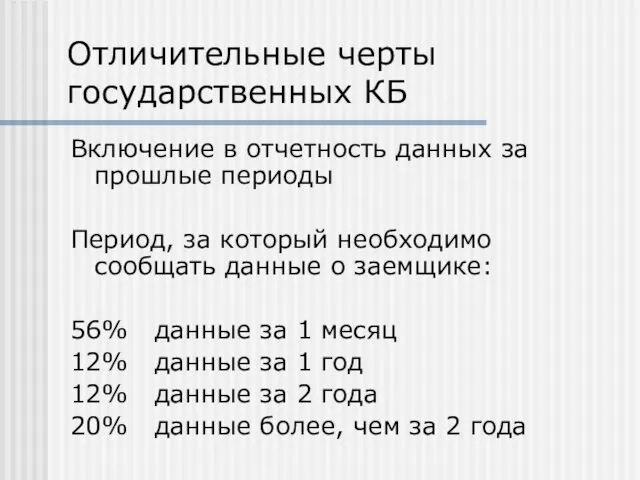 Отличительные черты государственных КБ Включение в отчетность данных за прошлые периоды Период,