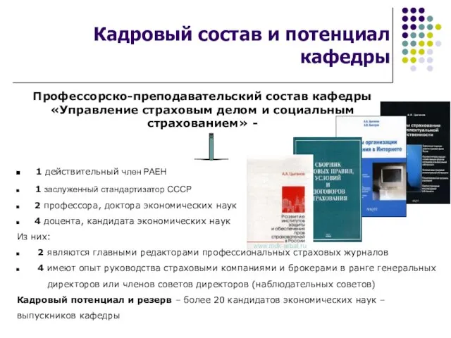 Кадровый состав и потенциал кафедры Профессорско-преподавательский состав кафедры «Управление страховым делом и