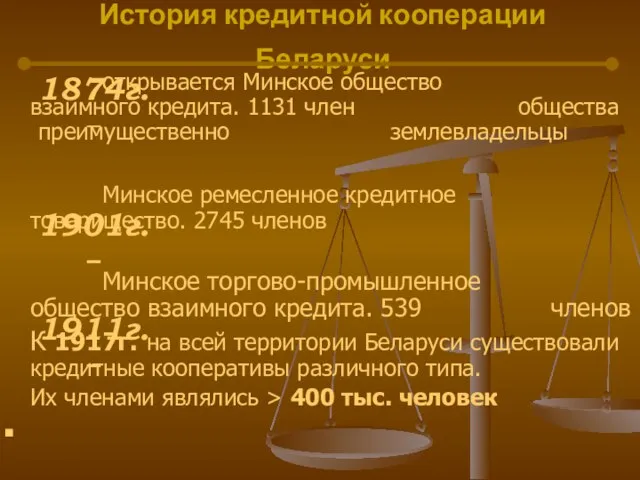 История кредитной кооперации Беларуси открывается Минское общество взаимного кредита. 1131 член общества