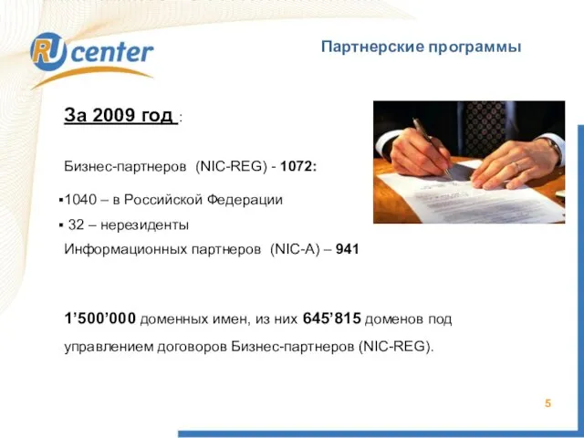 Партнерские программы За 2009 год : Бизнес-партнеров (NIC-REG) - 1072: 1040 –