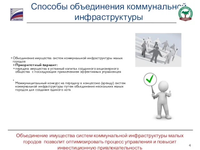 Способы объединения коммунальной инфраструктуры Объединение имущества систем коммунальной инфраструктуры малых городов Приоритетный