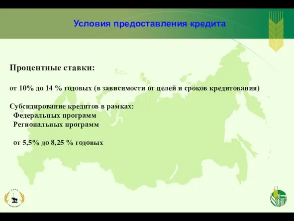 Условия предоставления кредита Процентные ставки: от 10% до 14 % годовых (в