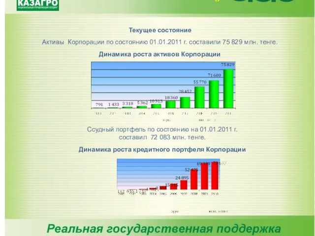 Текущее состояние Активы Корпорации по состоянию 01.01.2011 г. составили 75 829 млн.