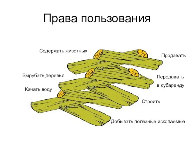 Права пользования Содержать животных Вырубать деревья Качать воду Добывать полезные ископаемые Строить Продавать Передавать в субаренду