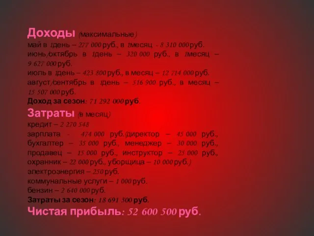 Доходы (максимальные) май в 1день – 277 000 руб., в 1месяц -