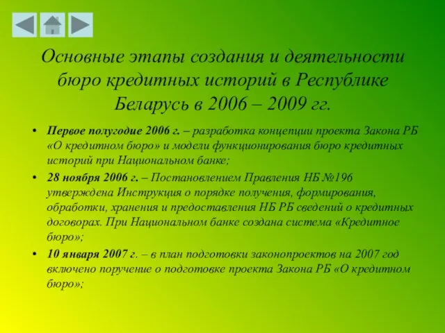 Основные этапы создания и деятельности бюро кредитных историй в Республике Беларусь в