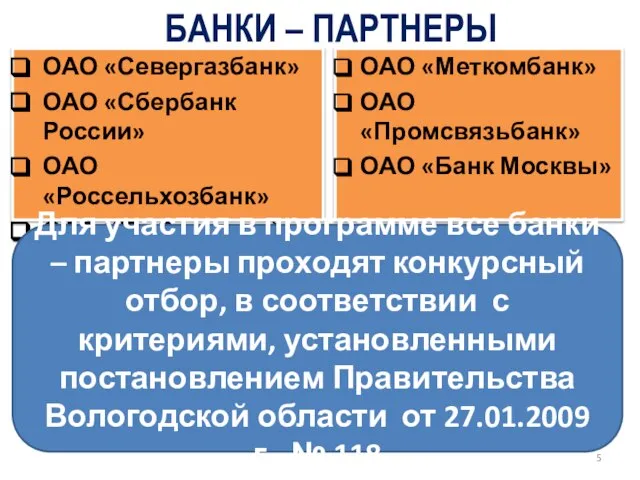 БАНКИ – ПАРТНЕРЫ ОАО «Севергазбанк» ОАО «Сбербанк России» ОАО «Россельхозбанк» ОАО КБ